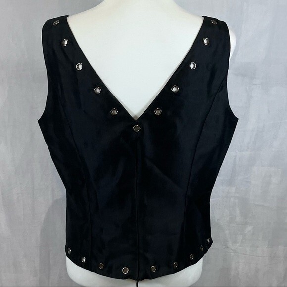 Vintage Papell black silk grommet lined vback top size 14P - Picture 4 of 5